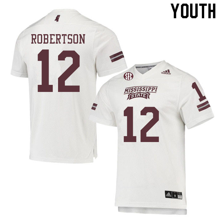 Youth #12 Sawyer Robertson Mississippi State Bulldogs College Football Jerseys Sale-White - Click Image to Close